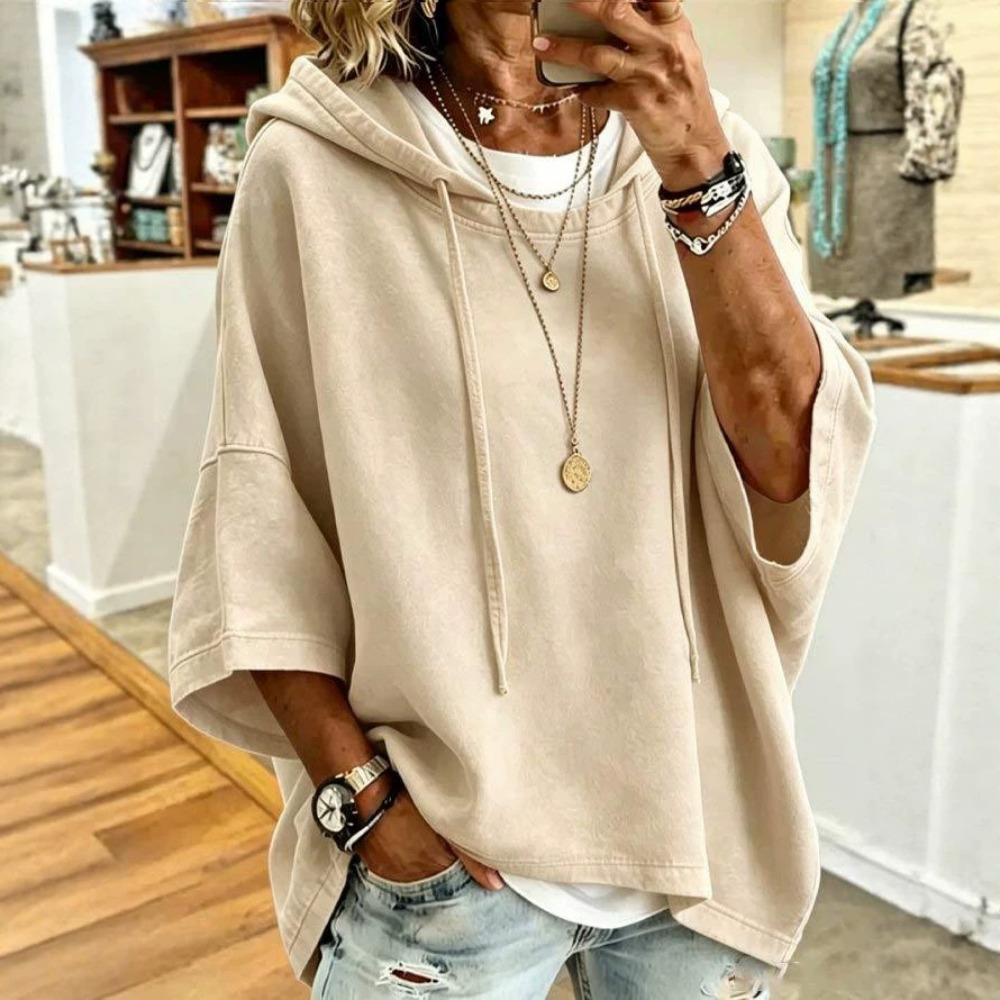 Women Solid Drawstring Hoodie, All-match Sports Pullover Top for Autumn Winter