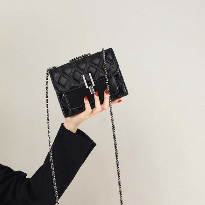 Womens Mini Square Crossbody Bag With Chain Strap Soft PU Leather Daily Use Street Style Small Shoulder