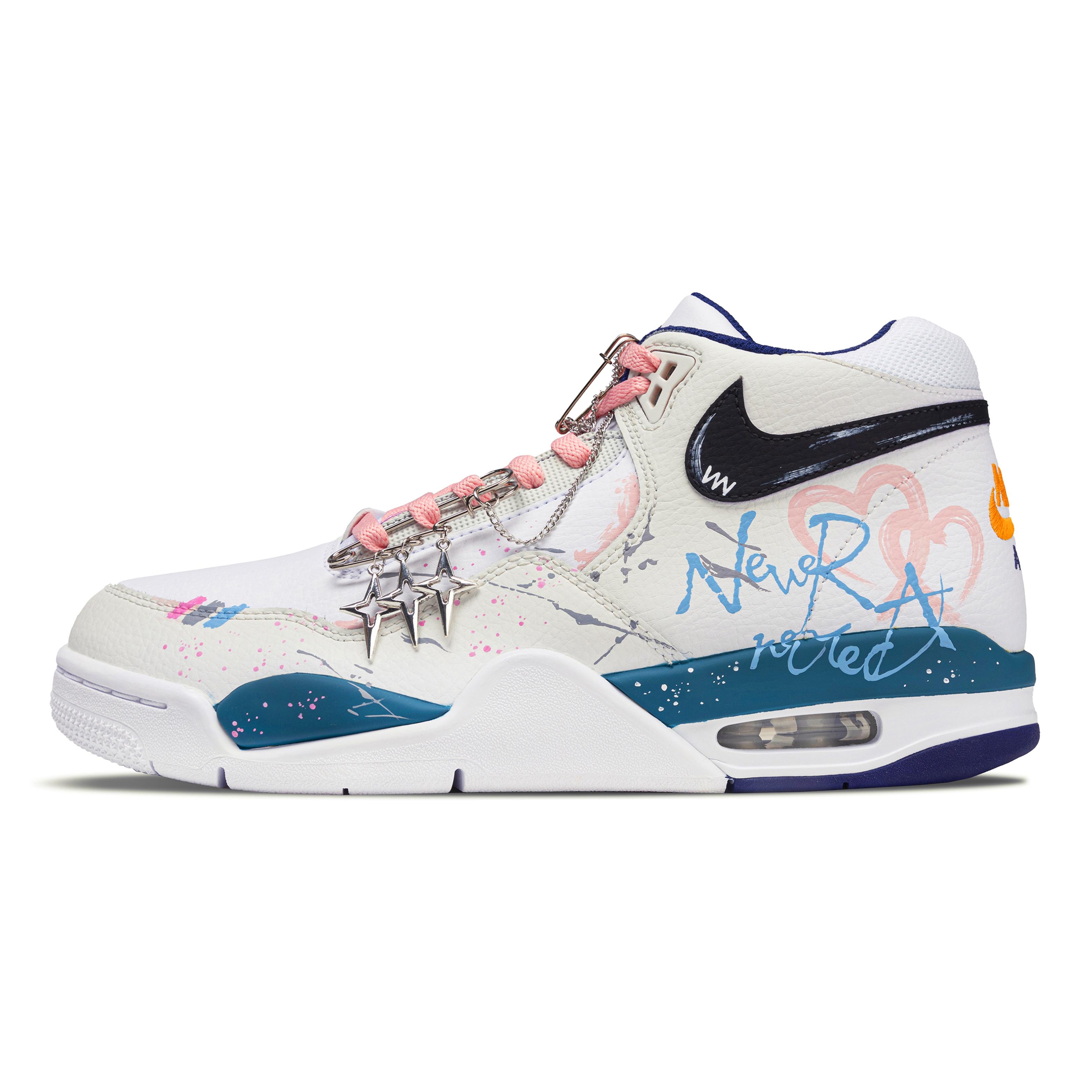 

Nike Flight Legacy Heart Signal Abrasion Resistant Mid top Vintage Basketball Shoes Men s Beige Blue Pink BQ4212-102(Team864-) 40
