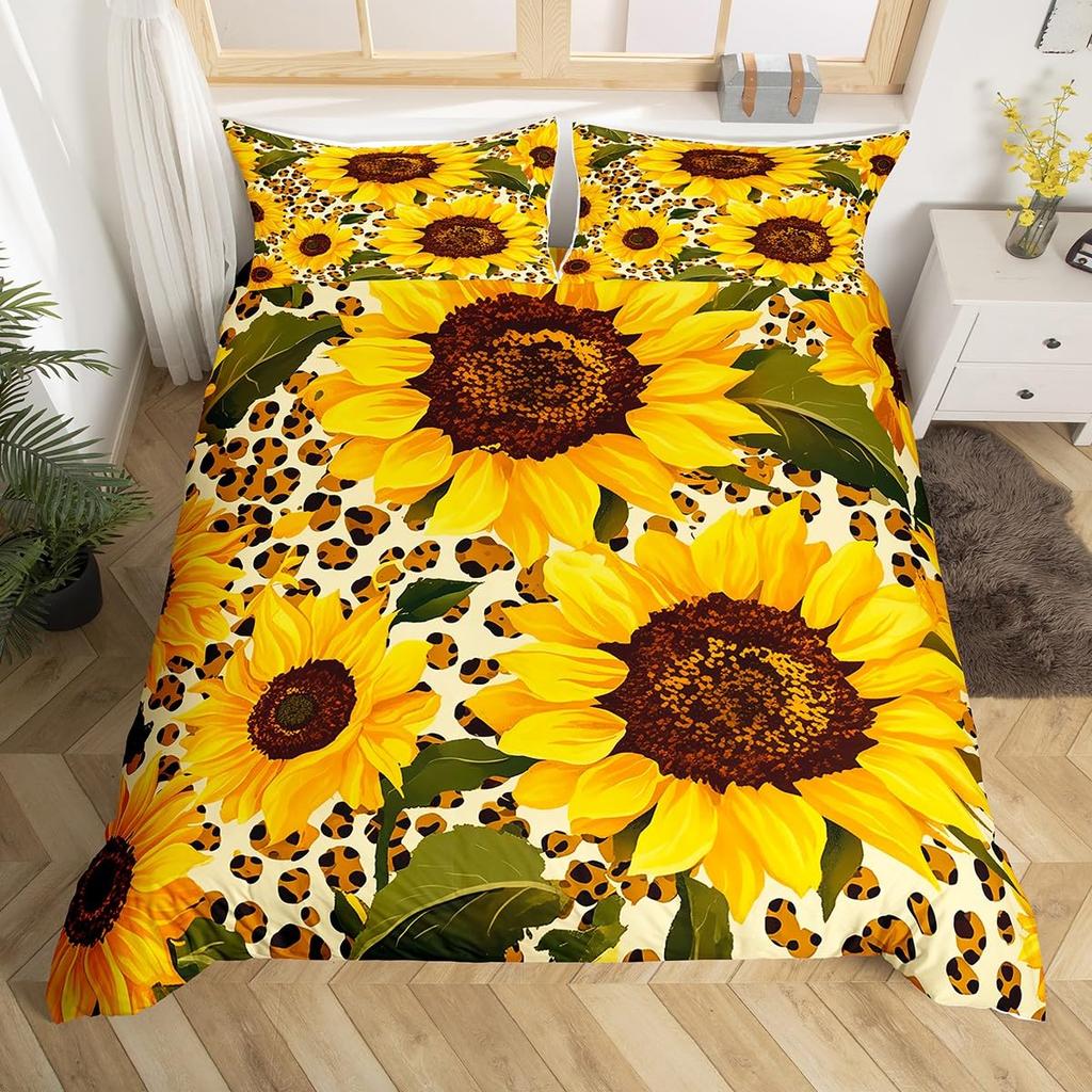 Sunflower Duvet Cover Twin Queen Yellow Flowers Bedding Set Botanical Floral Quilt Cover Garden Bloom Bedding with 2 Pillowcase