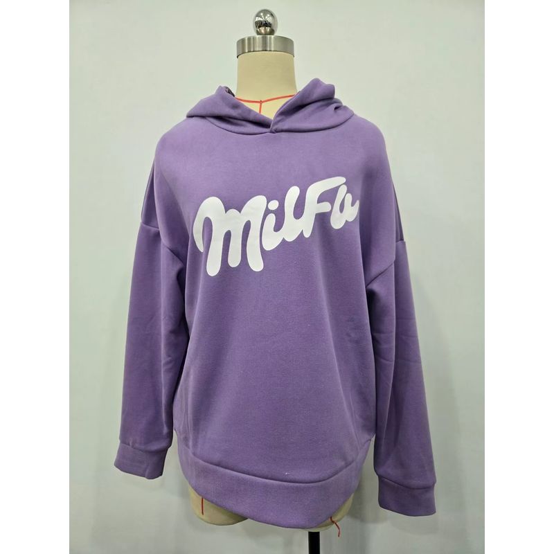 

Western Style Retro Letters Print Hoodie Warm Top Outerwear Letter Printed Hooded Top Purple S