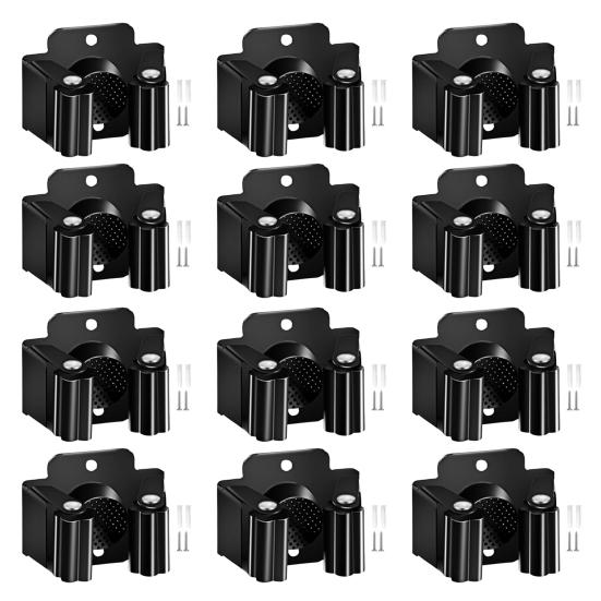 Wall Mount Broom Holder Non-Slip Design Simple Installation Stainless Steel Heavy Duty Mop Holder Broom Hanger with Screws