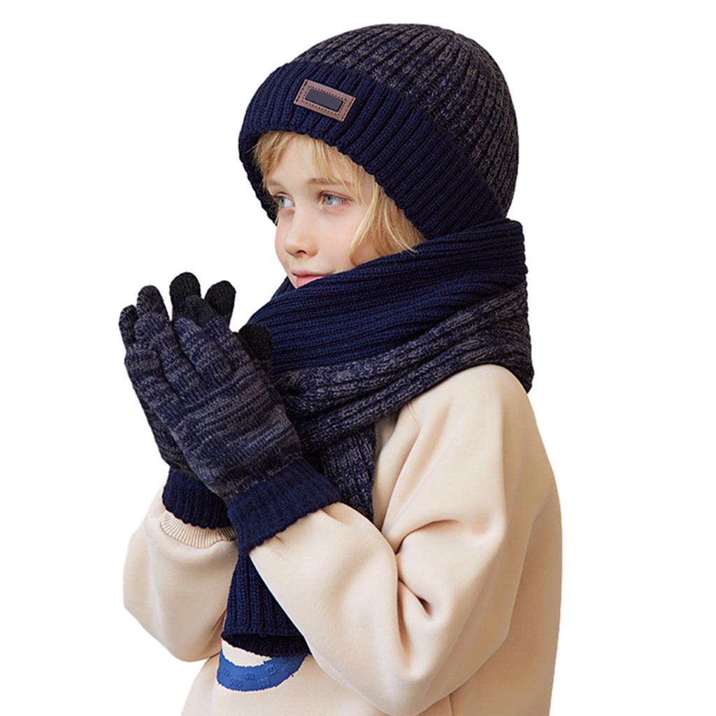 3pcs Children's Soft Knitted Hats Scarf Gloves Set Windproof Warming Kid Three Piece Set Beanie For Outdoors School Sports