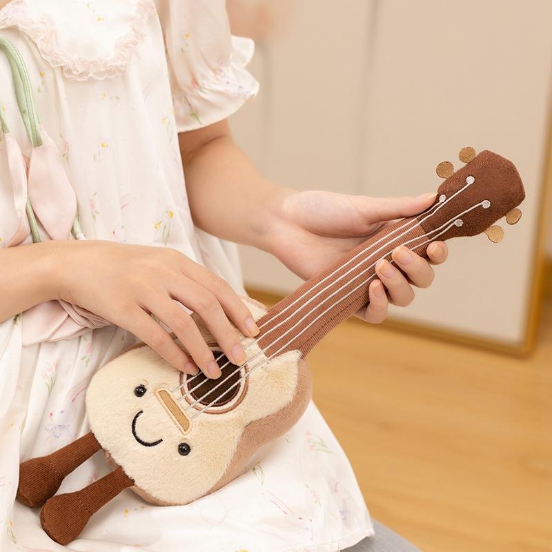Cute Amuseables Ukulele Plush Toy Kawaii Stuffed Ukulele Doll With Smiling Face Lovely Plushies Soft Musical Instrument