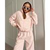 Womens 2-Piece Tracksuit Solid Color Long Sleeve Zip Up Top Elastic Waist Pants Casual Sportswear