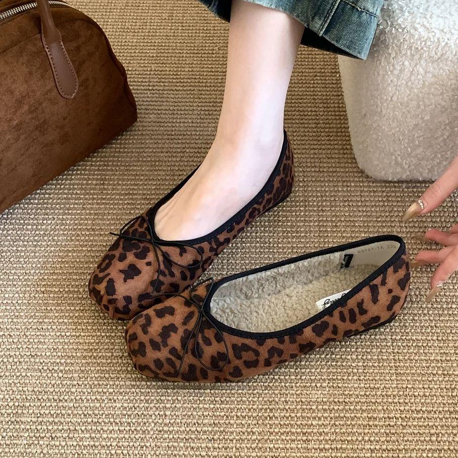 Fashion Bailamos Slip On Women Fur Flats Fashion Elegant Butterfly-knot Autumn Furry Shoes Classics Ladies Comfort Soft Sole Mary Jane S