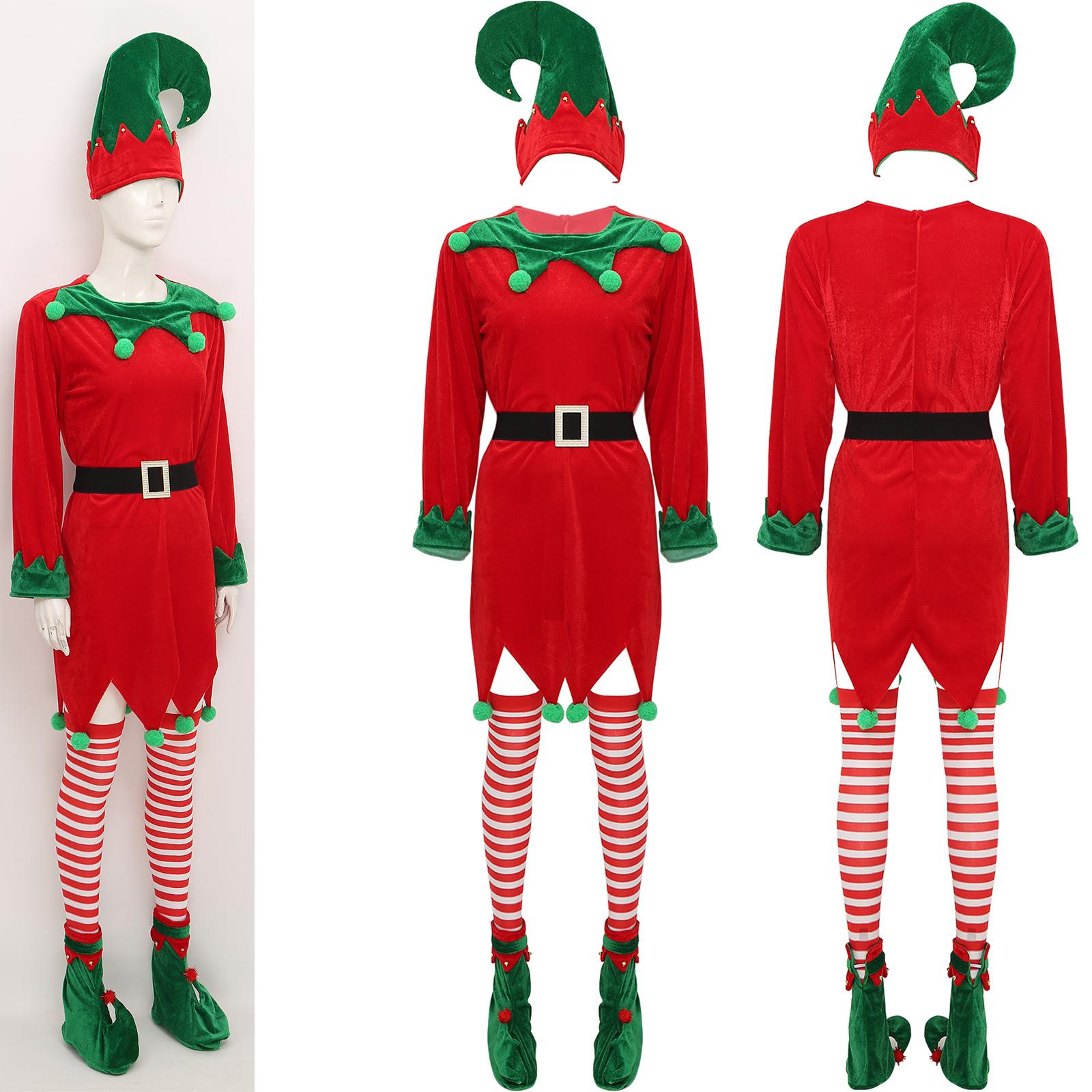 

6Pcs Women Christmas Elf Costume Santa s Claus Costume Xmas Festive Cosplay Outfit Party Costume L зелений