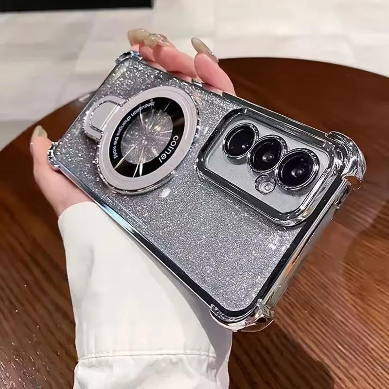 Glitter Shockproof Phone Case For Samsung A53 A52 A32 A13 A23 A33 A73 A12 A22 A02 A03 Core Magnetic Bracket Holder Bumper Cover