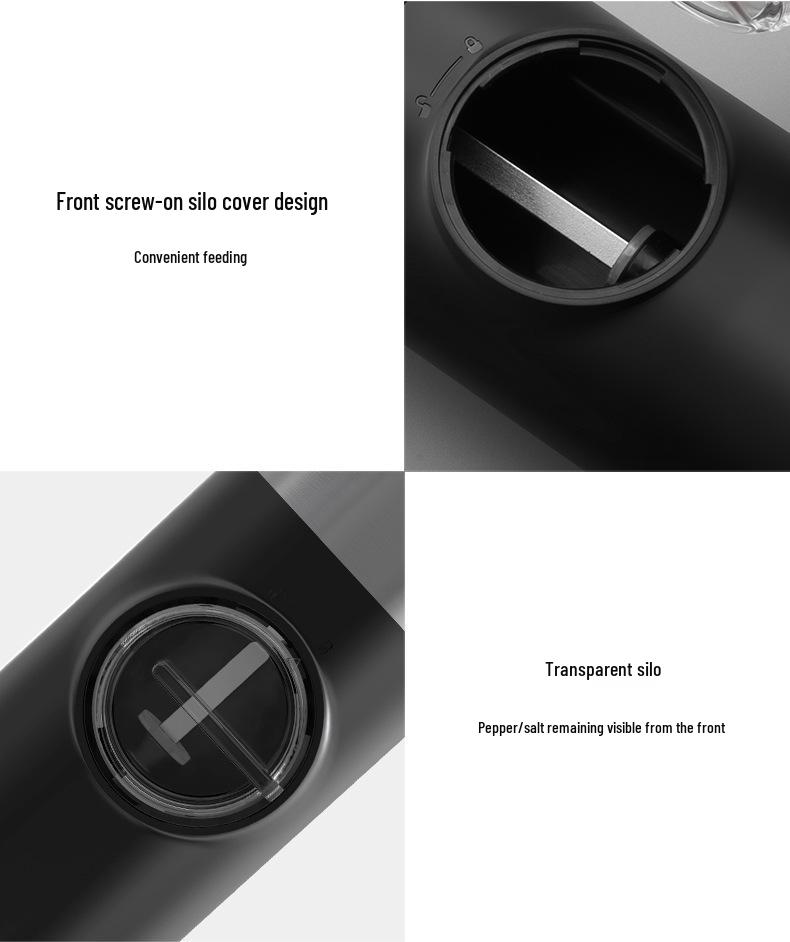 Râșniță Electrică pentru Piper și Sare de Mare - Sticlă de Uz Casnic Neagră