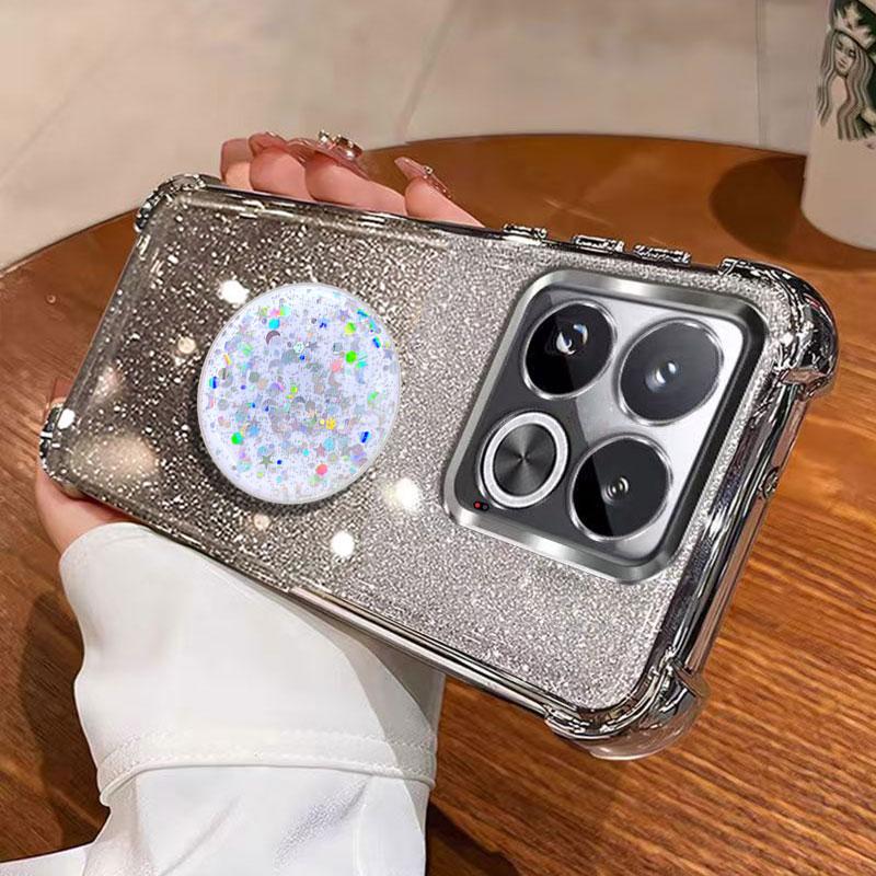 

Противоударный чехол-держатель Bing для infinix Note 40 pro plus 50 pro+ 30 Tecno Spark Go 2022 Противоударный Блестящий чехол capa spark go 2020&Case & Holder серебряный