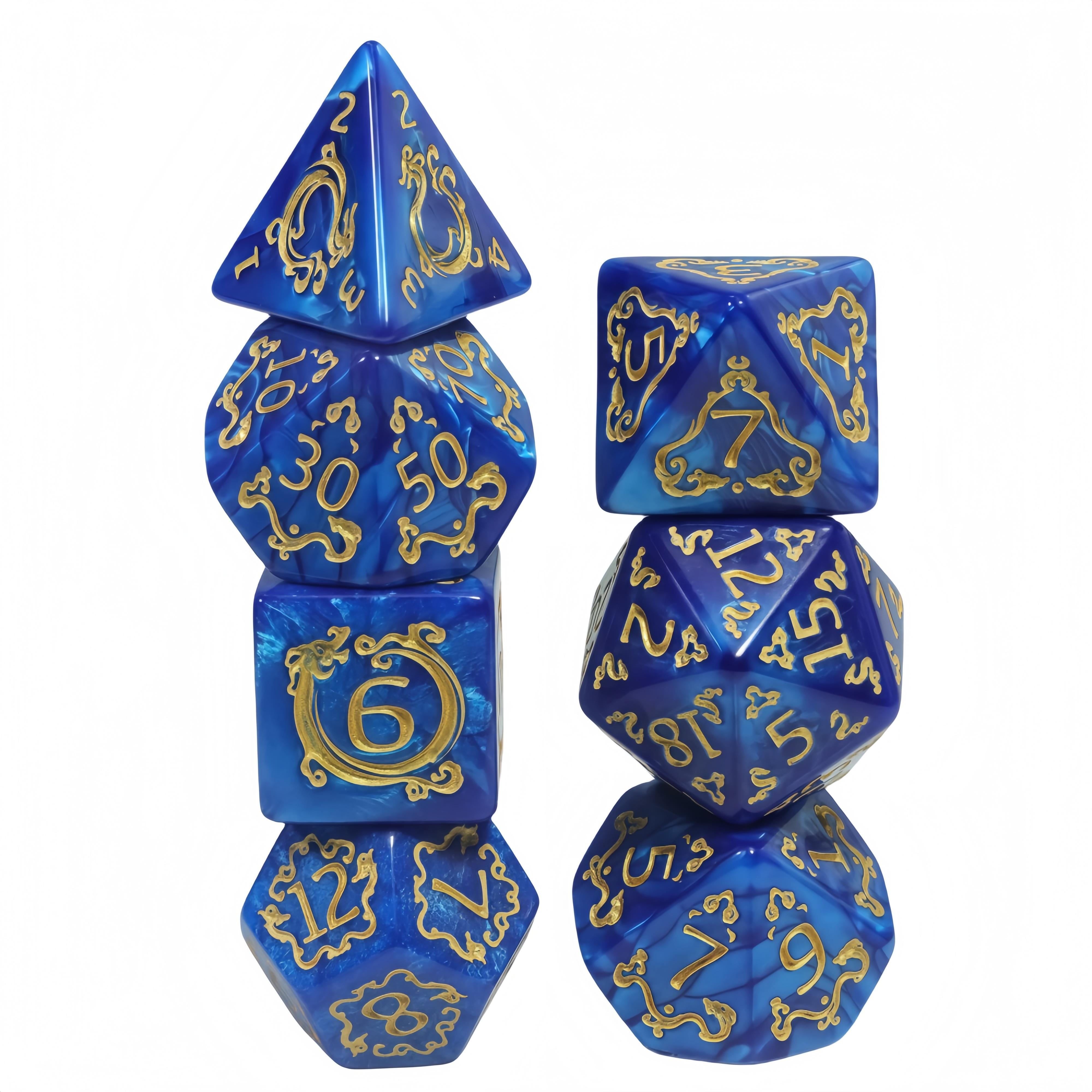 

Набор игральных костей DND из 7 многогранных игральных костей с рисунком дракона для ролевой настольной игры D&D RPG синий