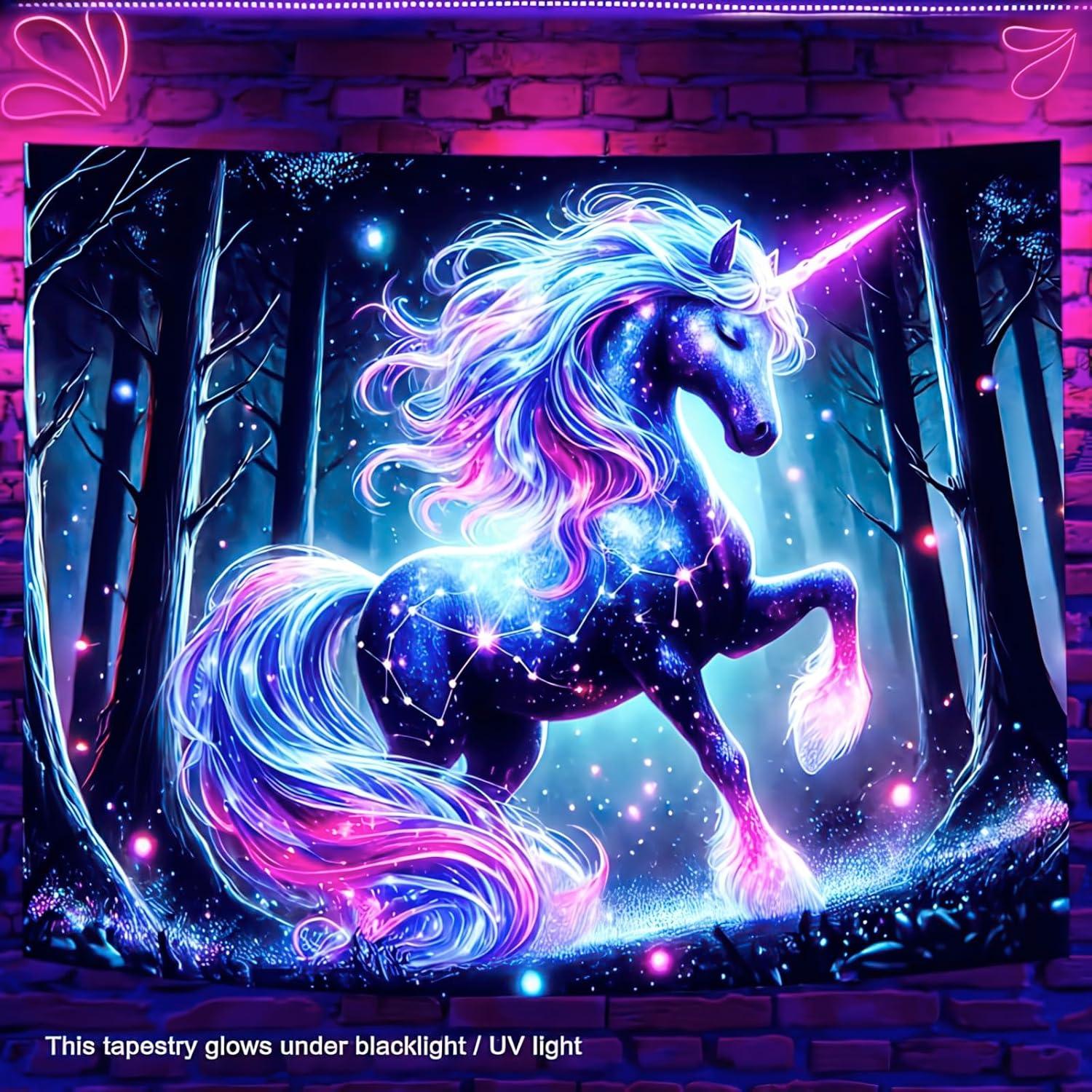 Fluorescent Unicorn Tapestry Blissyard 75x100