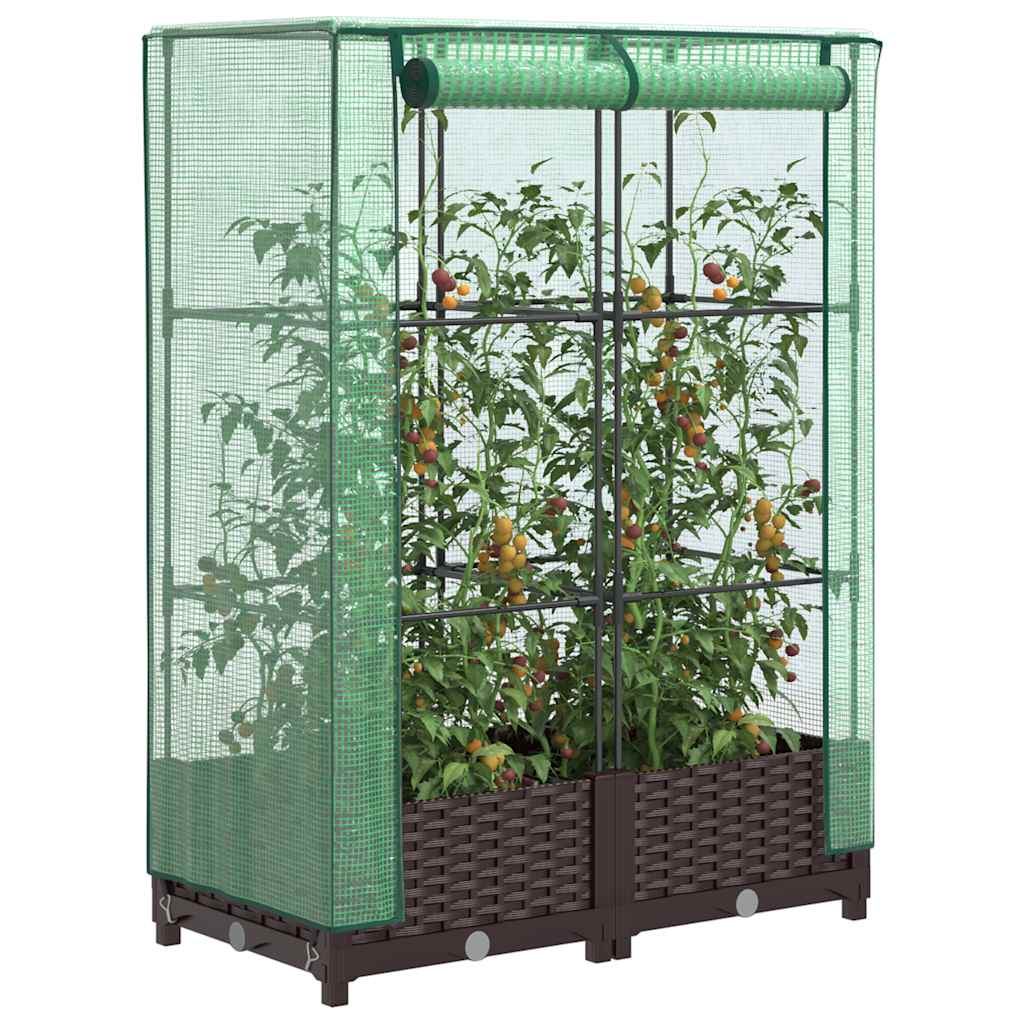 Vidaxl Raised Planter With Greenhouse, Rattan Look, 80X40X123 Cm