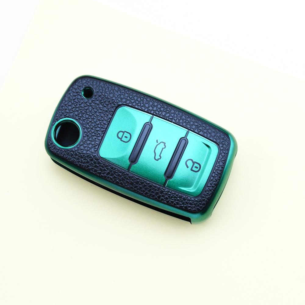 3 Buttons For Volkswagen VW Passat Tiguan Beetle Polo Golf Caddy T5 Up Eos Skoda Octavia Seat Leon Altea TPU Leather Car Key Case Cover