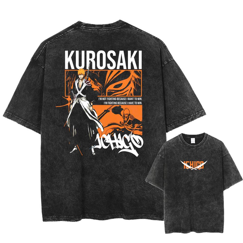 

BLEACH Manga Graphic T Shirt Zaraki Kenpachi Print Tshirt Vintage Washed Streetwear Men Women Clothes Pure Cotton Loose Tees S