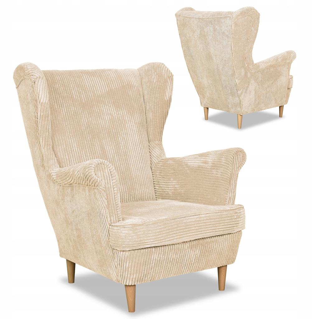 Bonito Scandinavian Family Meble Wing Chair, Beige, Light, Nice Corduroy