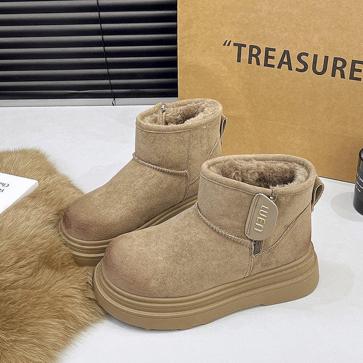 

[Uncle Shoes] Cotton boots thick-soled 2025 winter new Hyde Park thickened velvet cotton shoes women s short snow boots 40 верблюд