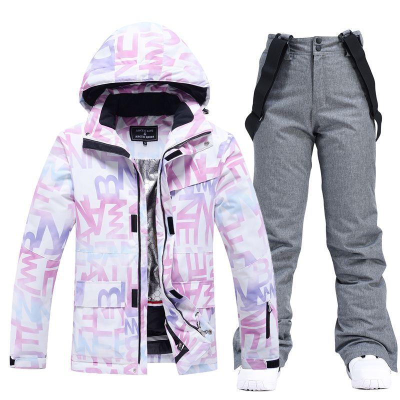 Women's Snow Wear Waterproof Windproof Ski Suit Set Snowboard Clothing Outdoor Costumes Winter Ice Jackets + Strap Pants