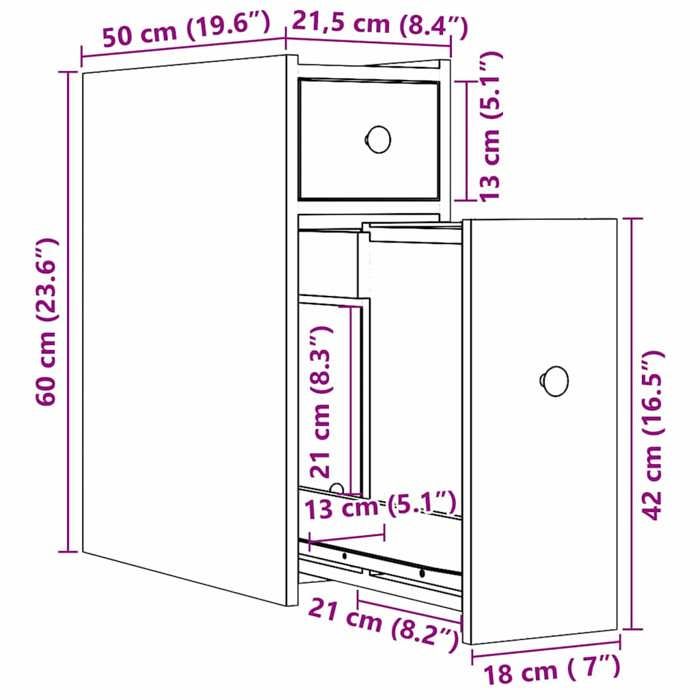 VidaXL Armoire de salle de bain étroite avec roulettes chêne sonoma, armoire de salle de bain haute, rangement de salle de 855288