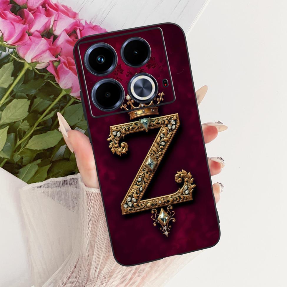 For Infinix Note 40 4G Case Silicone Luxury Crown A-Z Letters 2D Flat Pattern Soft Phone Case For Infinix Note40 4G X6853 Cover