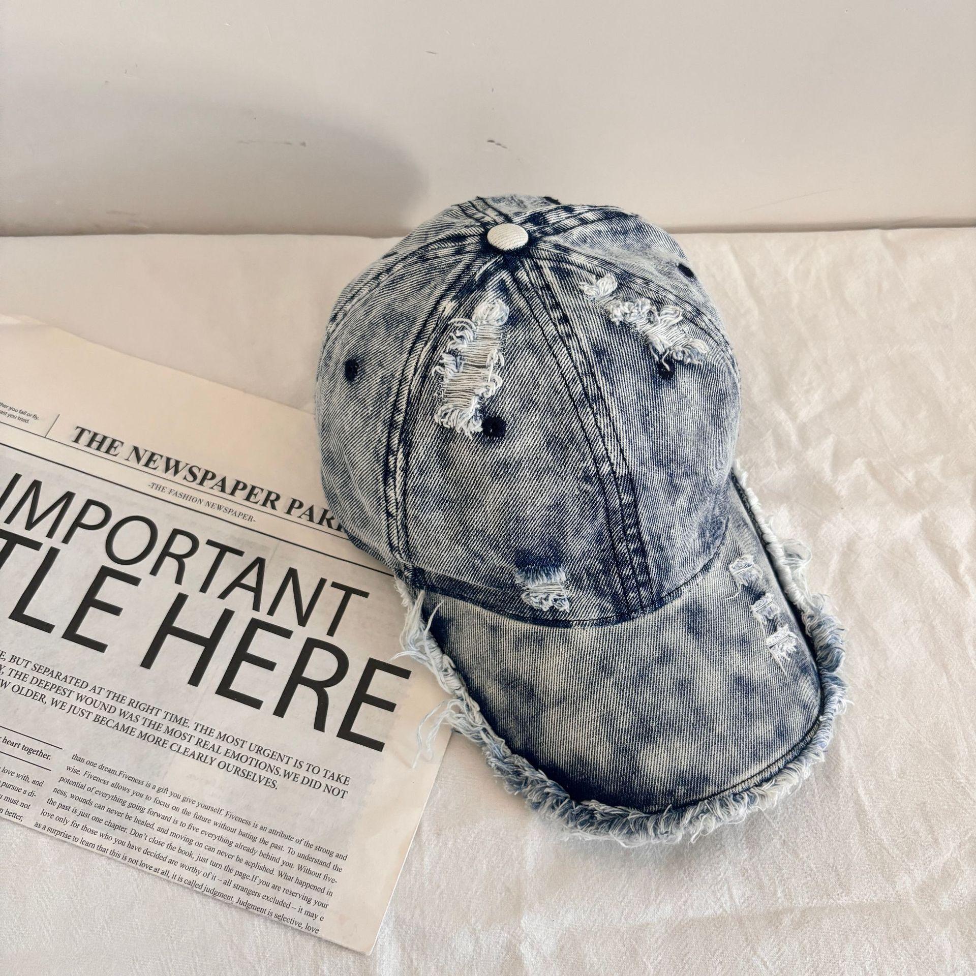 

Персонализированные уличные шляпы в грубом стиле для мужчин и женщин, кепки с большим козырьком, новые бейсболки из потертого денима M（56-58cm） светло-синий