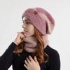 Yousheng 2 Pcs/Set Men Winter Hat Neck Warmer Thick Knit Stretchy Contrast Color Ear Protection Keep Warm Daily Wear Dome Cap Outdoor Skiing Skating