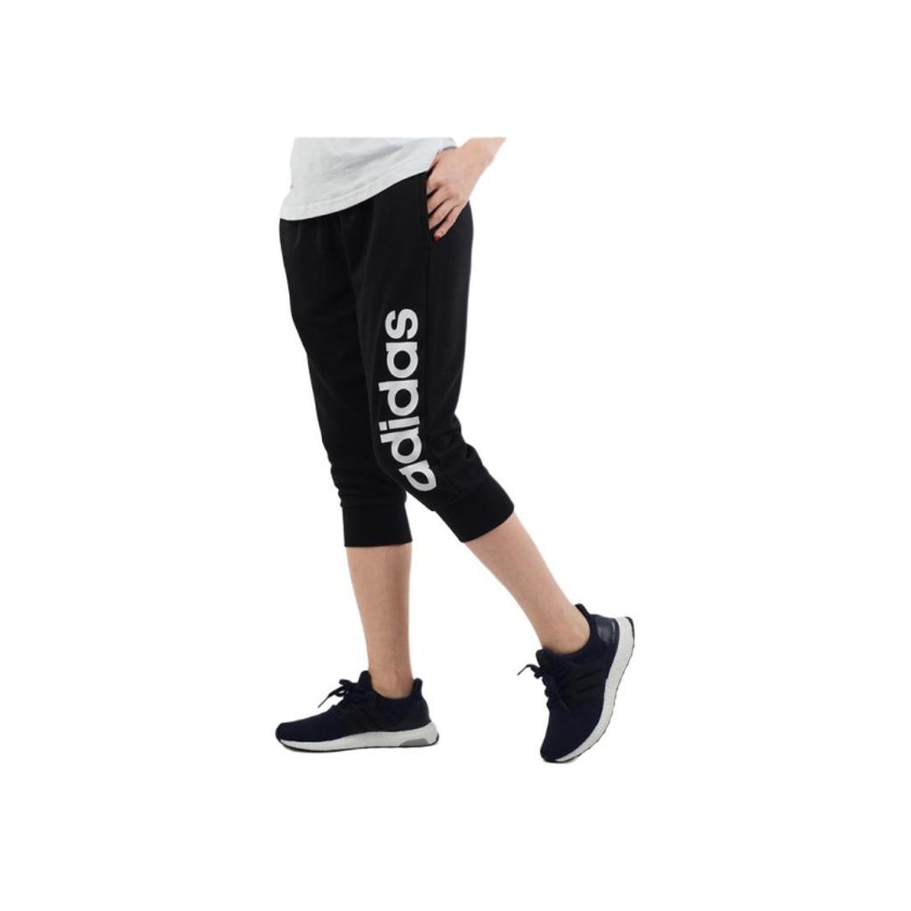 adidas Logotyp Boktryck Mönster Dragsko Elastisk Midja Andningsbara Sportbyxor Dambyxor Svart S97150