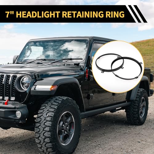 REPAIROCK Compatible with Jeep Wrangler JK 2007-2017, 1 Pair of 7-inch Round Headlight Metal Rings (Left and Right)