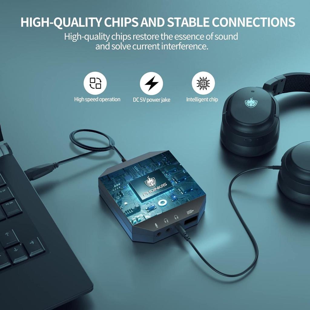 T10 Externe Soundkarte, USB-Audioadapter für PC, Windows, Mac, Linux, Laptops, Desktops, 0,138-Zoll Stereo-Soundkarte und USB-Schnittstelle,