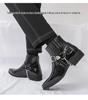 Plus Size High-Top Martin Boots: Men's British Style Glossy Patent Leather Chain Boots for Autumn/Winter 2025