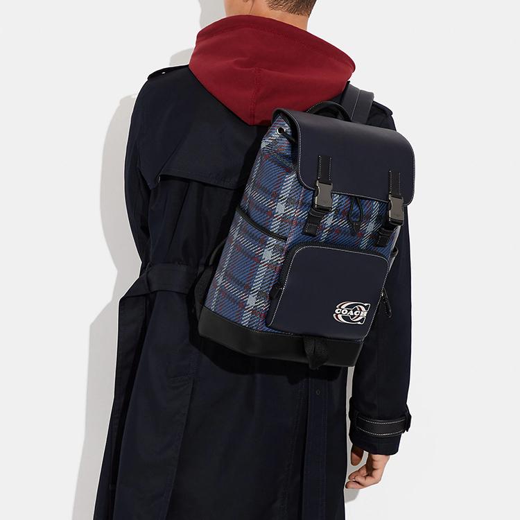 New COACH Track Canvas With Calfskin Storage Bag Backpack Tubas Men's Marine Blue CH102-QBNI9