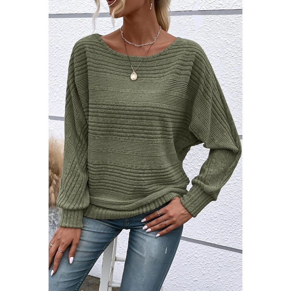 Women's Round Neck Long Sleeve Knit Sweater Loose Fit Casual Fashion Pullover Top