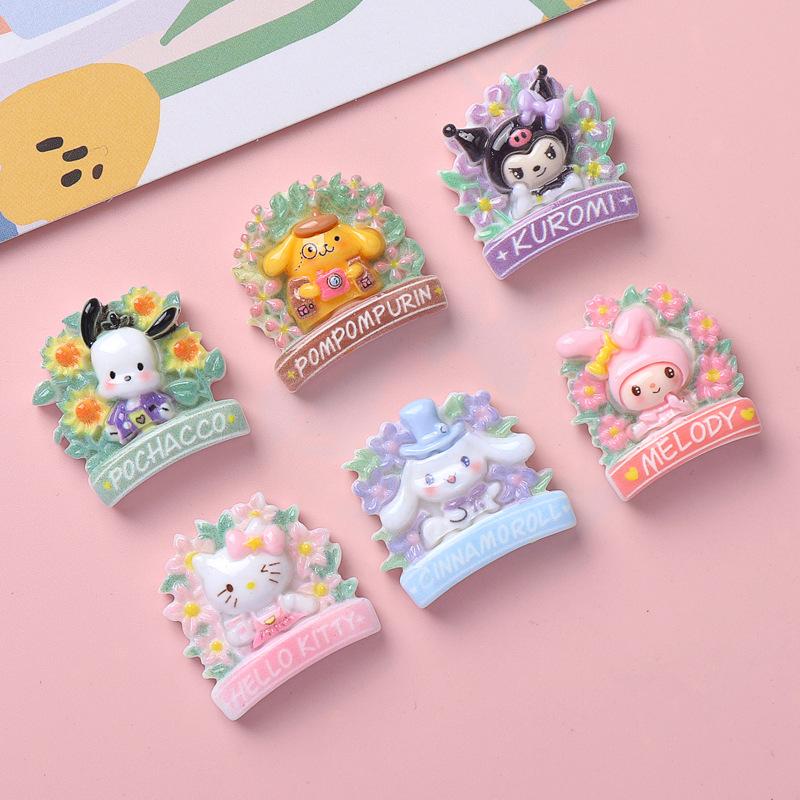 10Pcs New Mini Kawaii Cartoon Flower Garland Animal Series Flat Bottom Scrapbook  Diy Jewelry Making Hairwear Accessorie A32