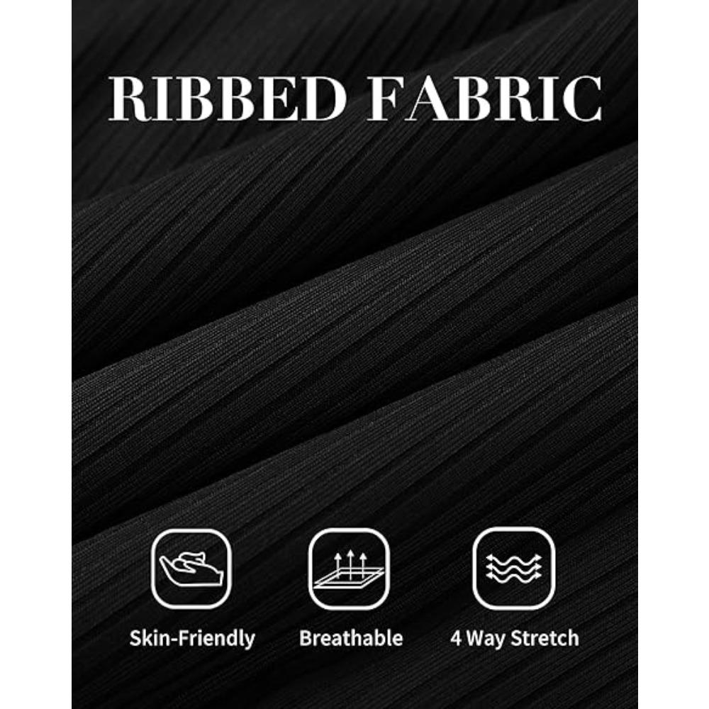CHARMLEAKS Ribbed Maternity Swimsuit One Piece Swim Dress Scalloped V Neck Pregnancy Bathing Suit Skirt Swimwear