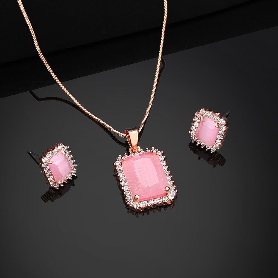 Привлекательный квадратный дизайнерский кулон Estele с покрытием из розового золота и кристаллами мятно-розового цвета для женщин