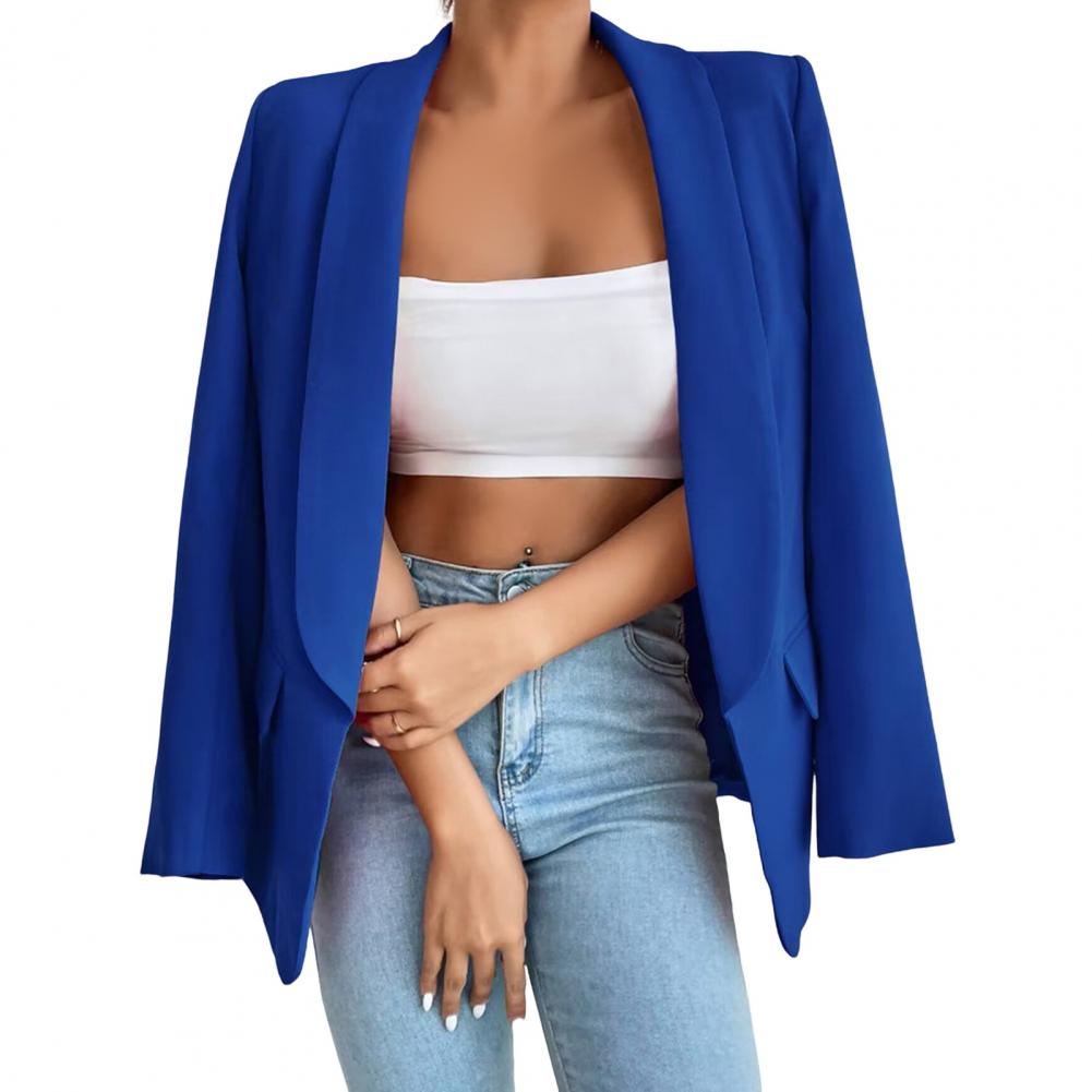 Women Suit Coat Lapel Long Sleeve Open Front Unbuttoned Placket Suit Jacket Single Color Comfortable Fit Fit Business Outwear