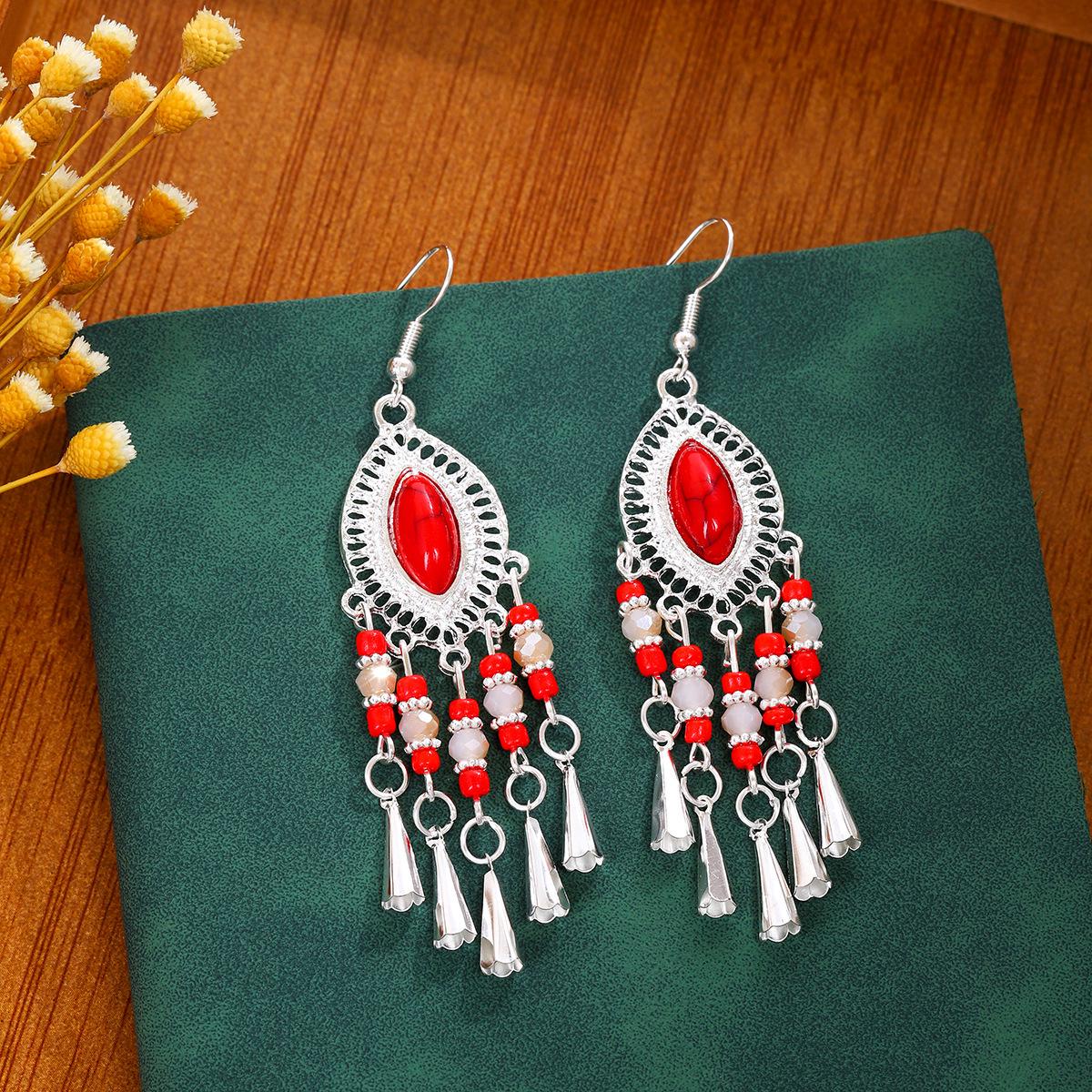 Bohemian Geometric Water Drop Tassel Earrings for Women