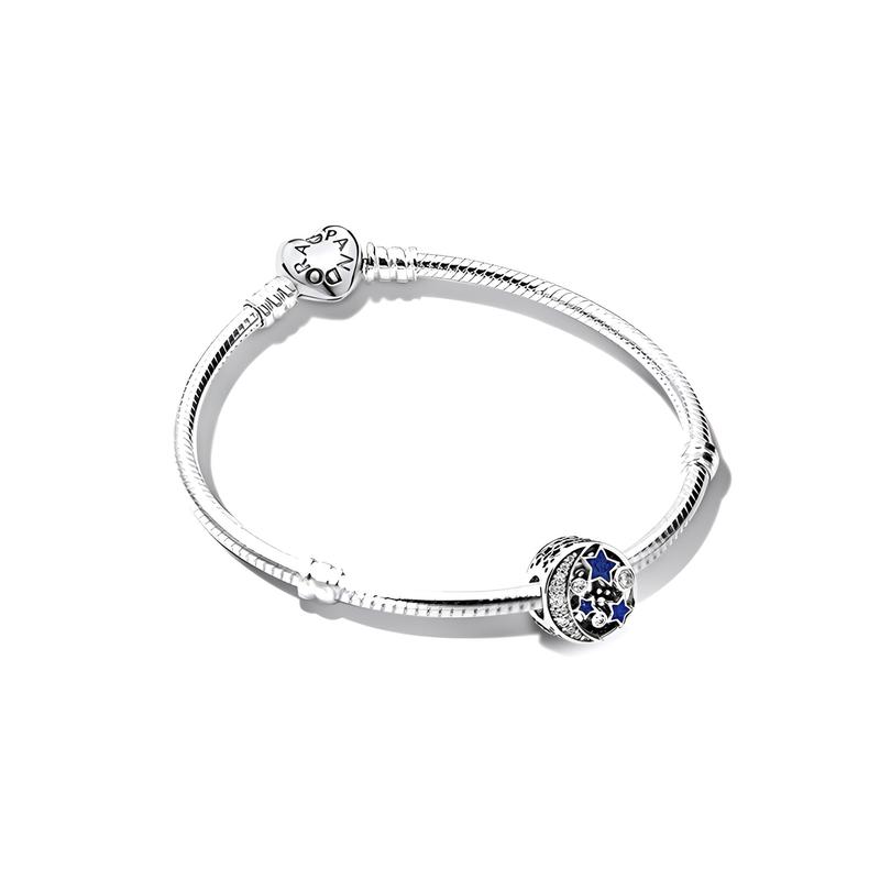 Pandora Nostalgic Night Sky Enamel Peach Heart Snake Bone Chain 925 Silver Bracelet Women s Style ZT10940 серебряный