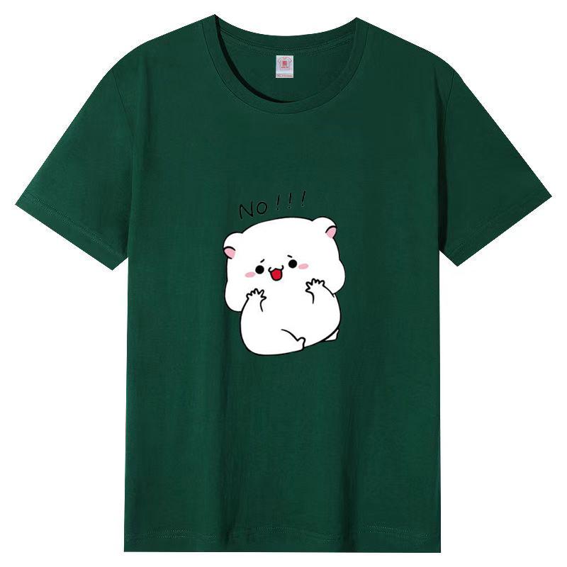 Women's Summer New Cotton Round Neck Cartoon Printing Short-sleeved Loose White T-shirt