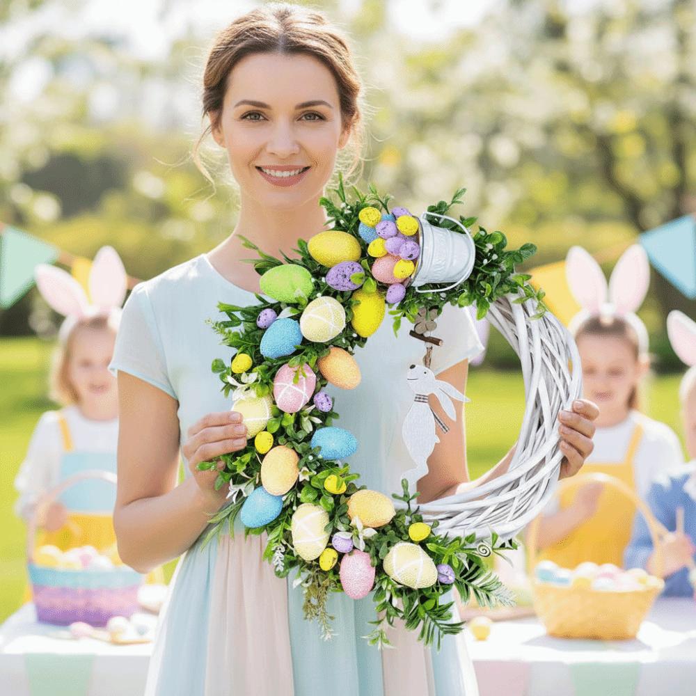 Akryl Dekor Vår Väggbonad Skumägg Påskgirlang Påskhare Krans Dörrhängare