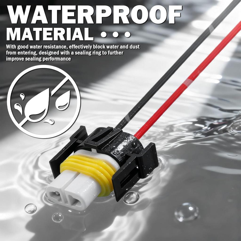 H11 H8 Headlight Connector Plug,2PCS Waterproof Pigtail Harness | Replacement for Fog Light Connector Plug/Headlight Sockets,Wide Fit