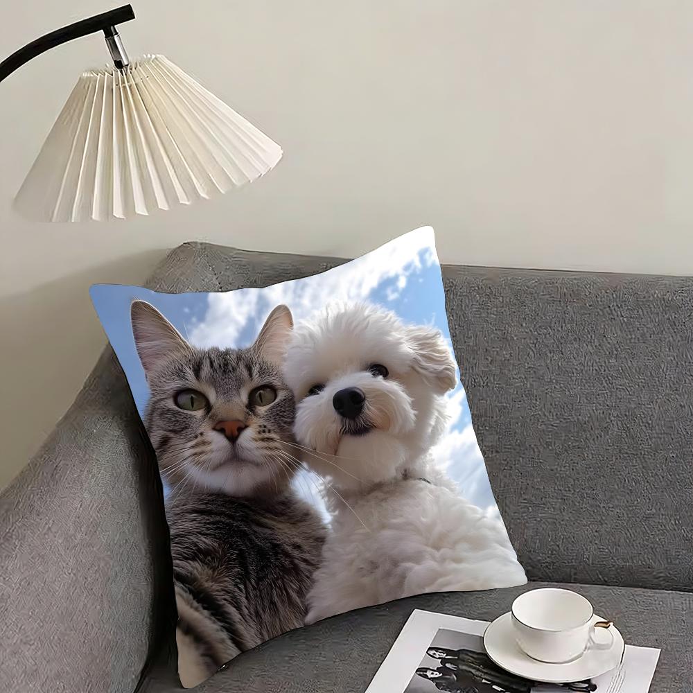 Cute Pet Animal Cushion Cover Reversible Plush Pillow Cover – For car, sofa, bedroom, perfect as a gift.
