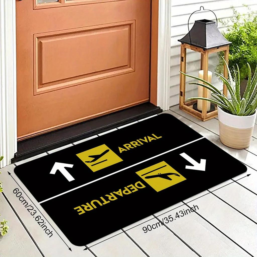 Airplane Theme Door Mat Soft Crystal Velvet Machine Washable BlackYellow Flight Design Perfect for Entryway Nonslip Foot Mats