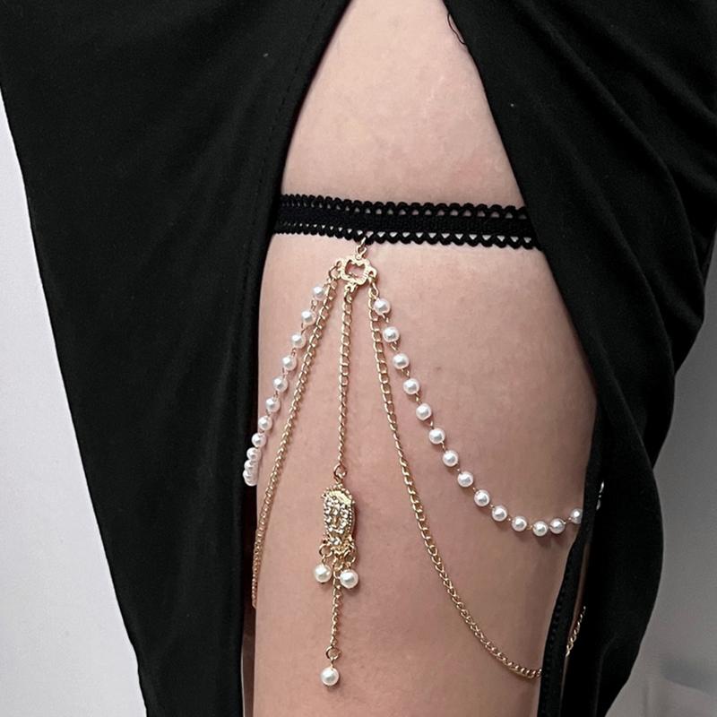 Beach Gold Color Multi-Layers Pearl Thigh Chain Women'S Trend  Leg Chain Fringe Geometric Body Jewelry