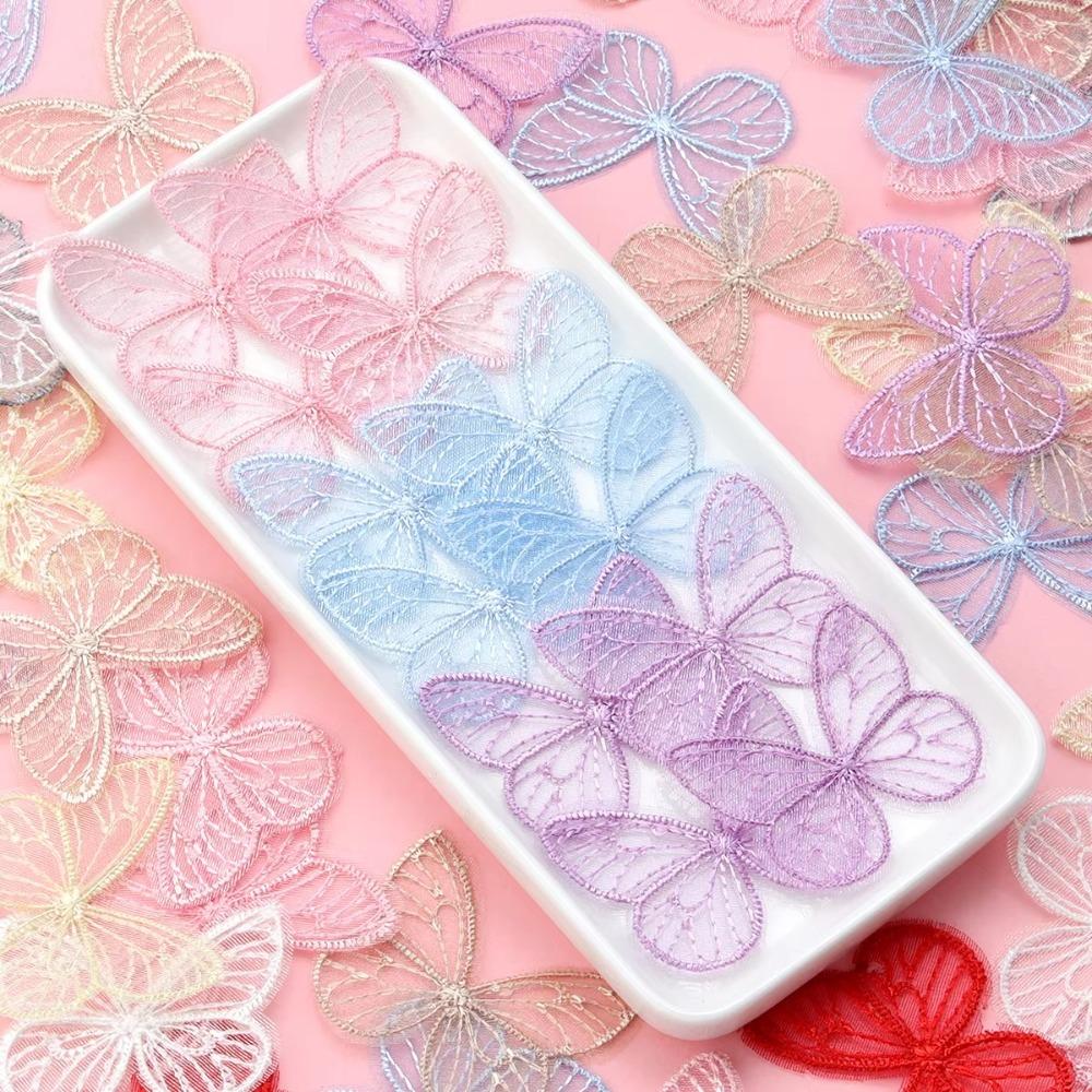 

100pcs 3D Embroidery Lace Butterfly Appliques For Hairband Nail Decoration фіолетовий