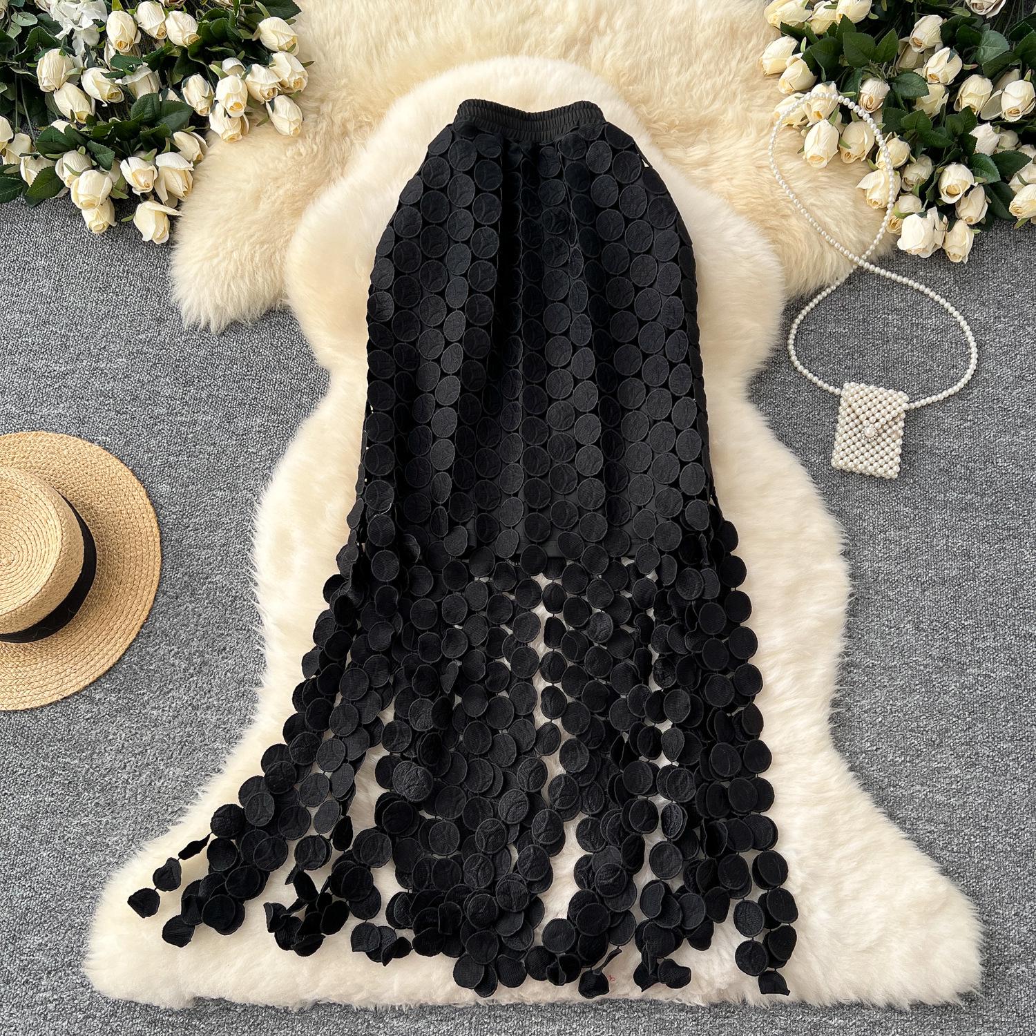 

Hollow Fringe Polka Dot Women s Mid-Length Skirt One Size чёрный