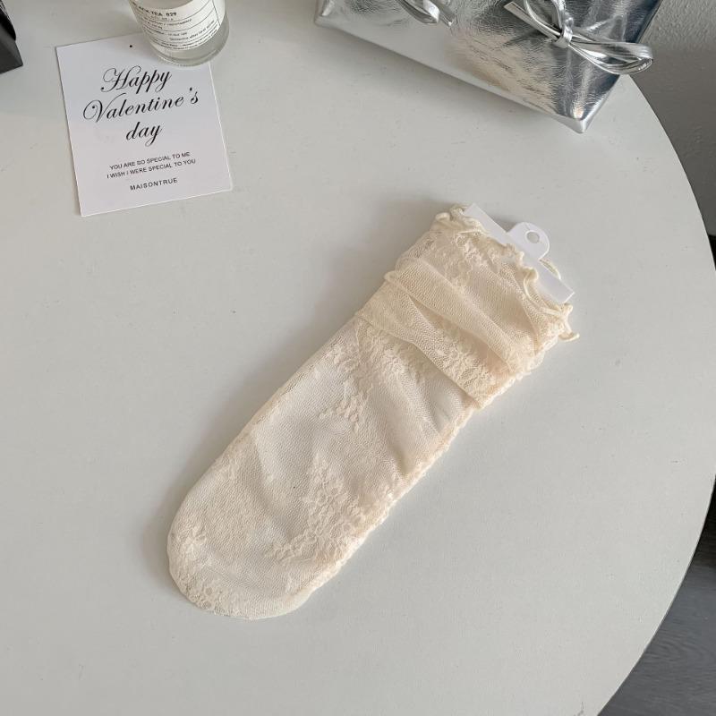 White Lace Socks for Women, Mary Jane Small Leather Shoes, Mid-calf Socks, Mesh Lace, Summer Pile Socks, Summer Thin Style