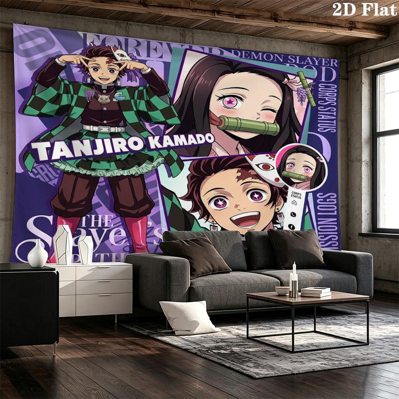 Demon Slayer Kimetsu No Yaiba Wall Tapestry Aesthetic Wall Hanging Printed Fabric Blanket Decorative Tapestries for Bedroom Living Room Home Decor