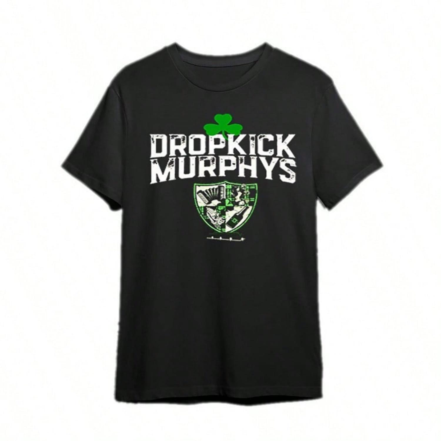 Dropkick Murphys Мужская Черная Футболка с Принтом Смешной Дизайн Dropkick Murphys со Щитом Зеленый Лист Повседневная Хлопковая S