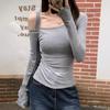 Slant Shoulder Long-sleeved T-shirt Women's Early Autumn New Super Fire Slim and Thin Spice Girl Niche Off-the-shoulder Top